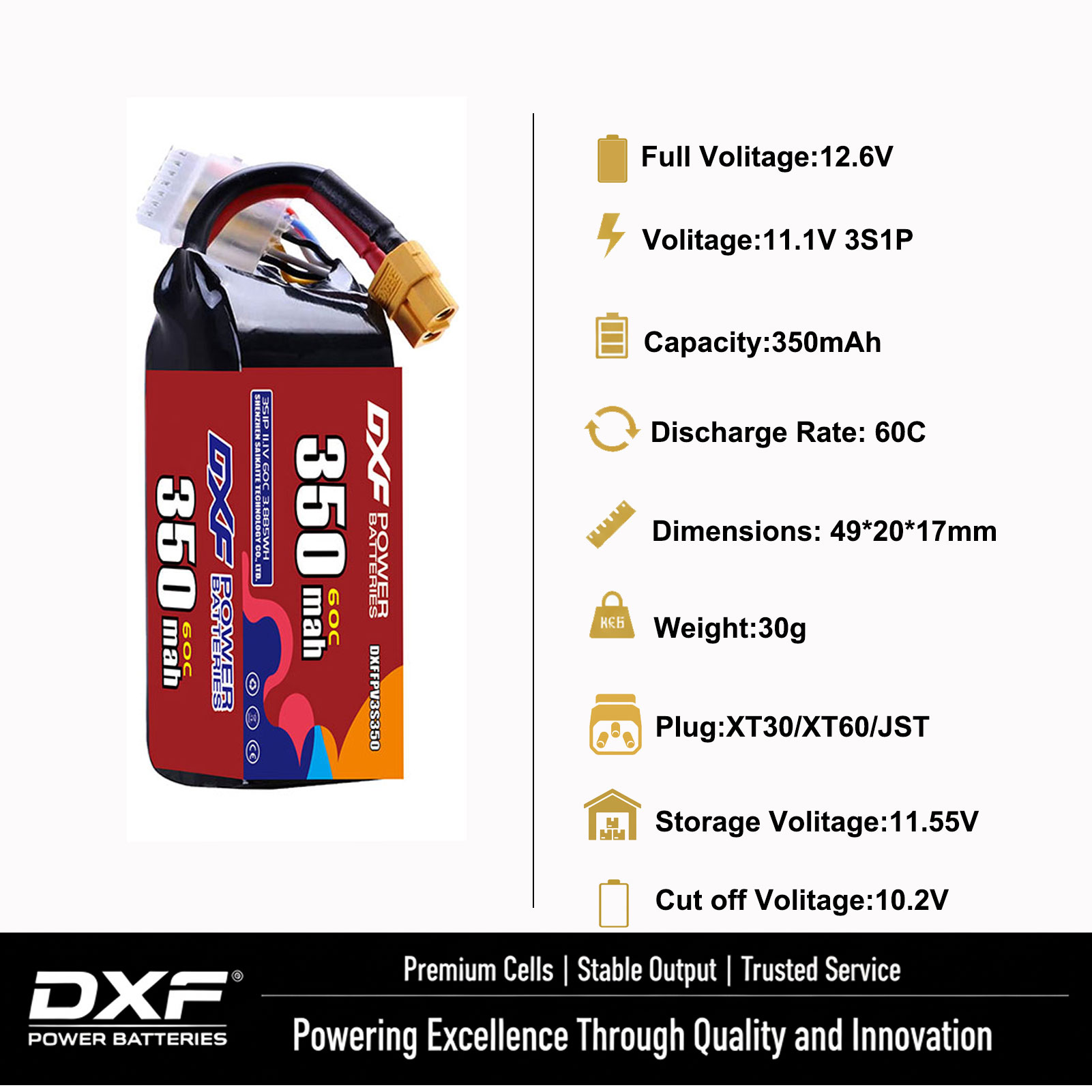 DXF Lipo 3S Battery 11.4V 1700 - Drone Battery Connector review and price
