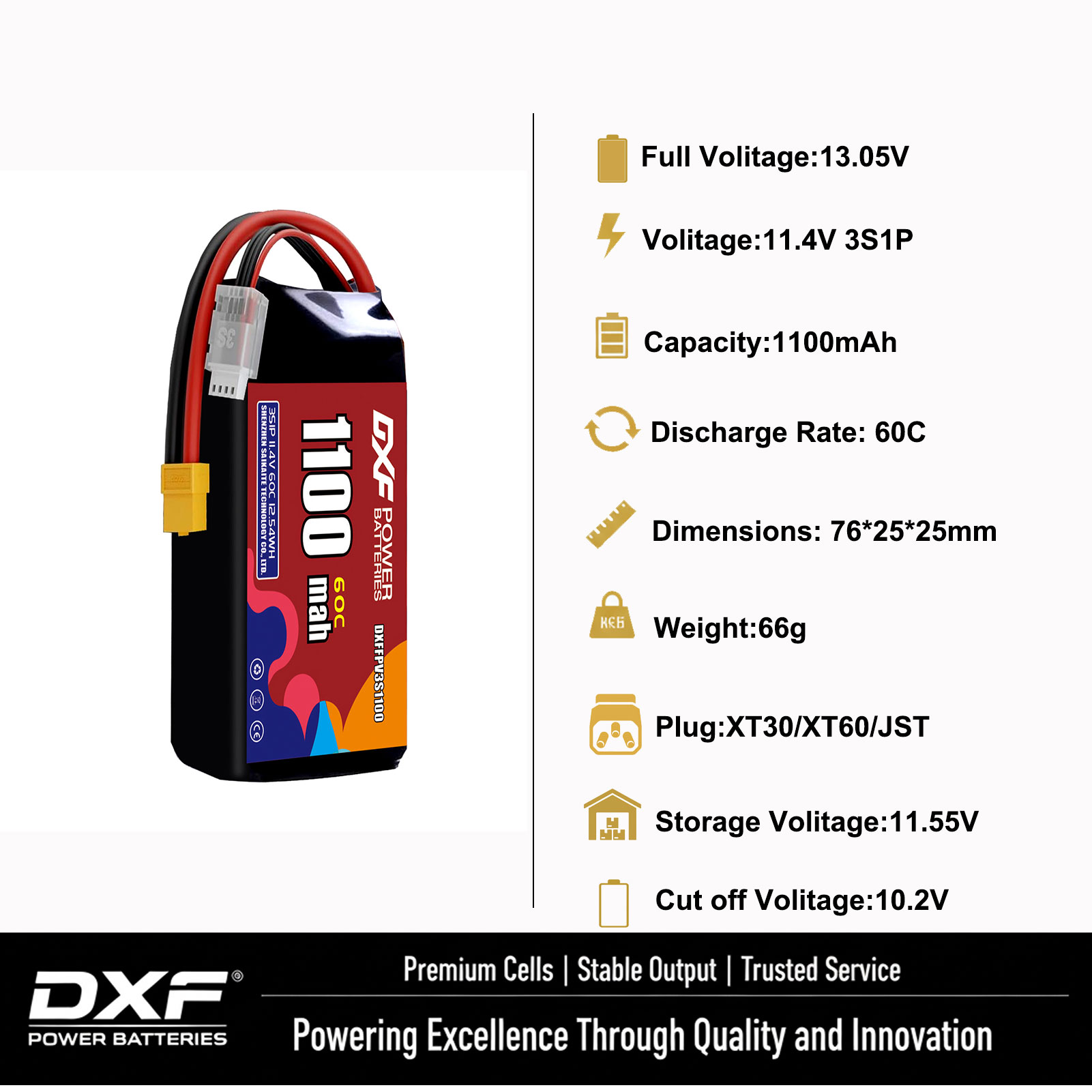 DXF Lipo 3S Battery 11.4V 1700 - Drone Battery Connector review and price