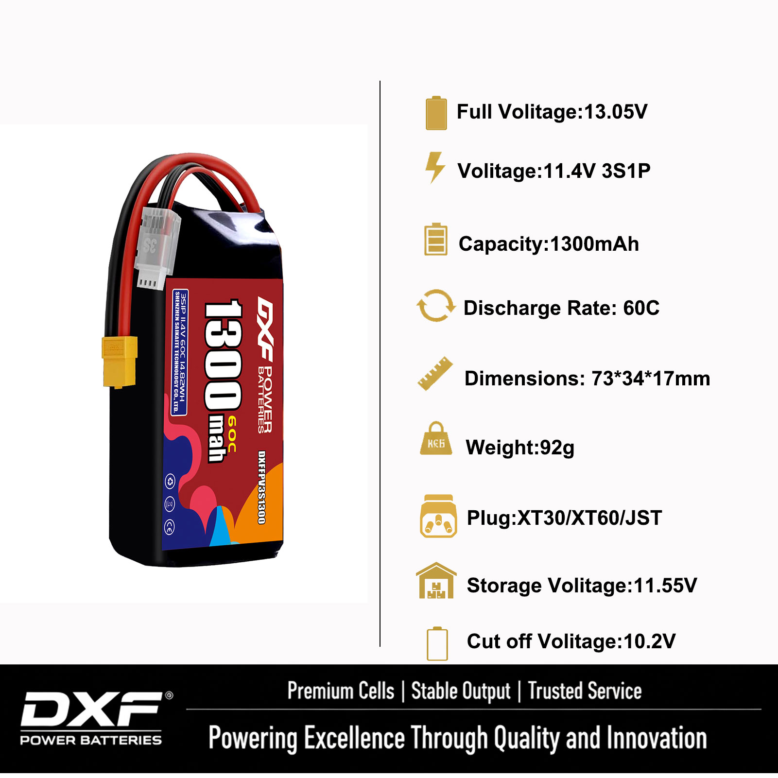 DXF Lipo 3S Battery 11.4V 1700 - Drone Battery Connector review and price